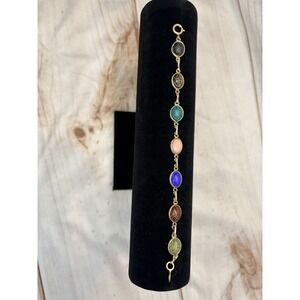 Vintage Egyptian Scarab Bracelet 1/20 12K Gold Filled Multicolored Scarabs